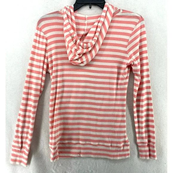 Caslon Hoodie Women Sm White Pink Flamingo Charm Striped Knit Drawstring Stretch - Picture 4 of 12